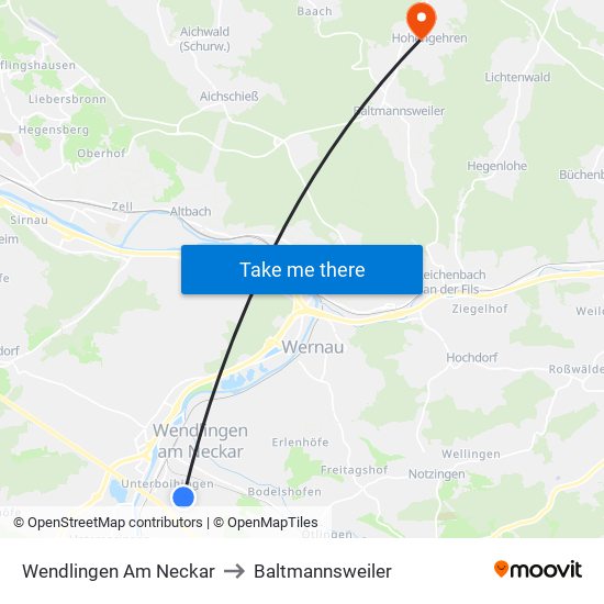 Wendlingen Am Neckar to Baltmannsweiler map