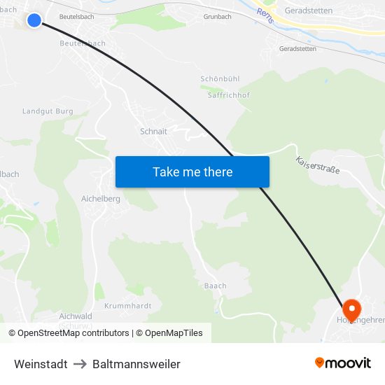 Weinstadt to Baltmannsweiler map