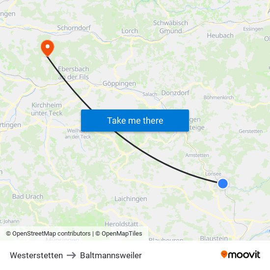 Westerstetten to Baltmannsweiler map