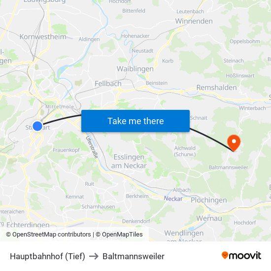 Hauptbahnhof (Tief) to Baltmannsweiler map