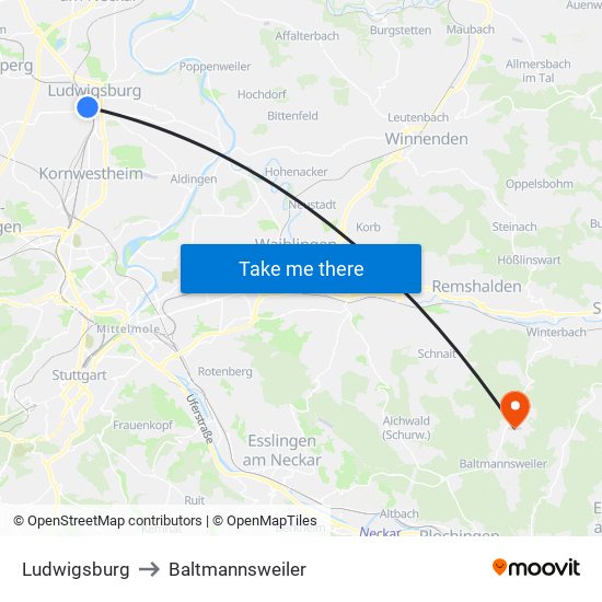 Ludwigsburg to Baltmannsweiler map