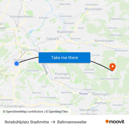 Rotebühlplatz Stadtmitte to Baltmannsweiler map