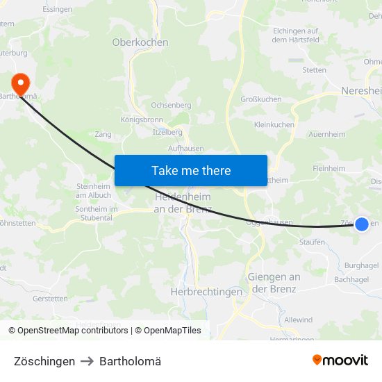 Zöschingen to Bartholomä map