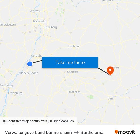 Verwaltungsverband Durmersheim to Bartholomä map