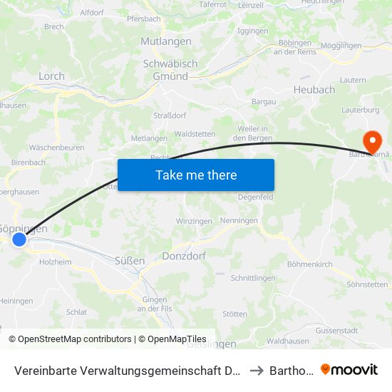 Vereinbarte Verwaltungsgemeinschaft Der Stadt Göppingen to Bartholomä map