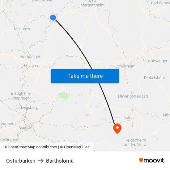 Osterburken to Bartholomä map