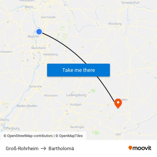 Groß-Rohrheim to Bartholomä map