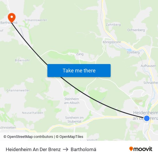 Heidenheim An Der Brenz to Bartholomä map