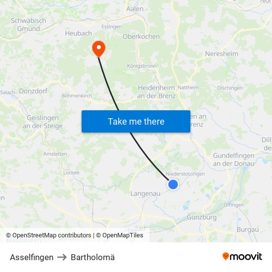 Asselfingen to Bartholomä map