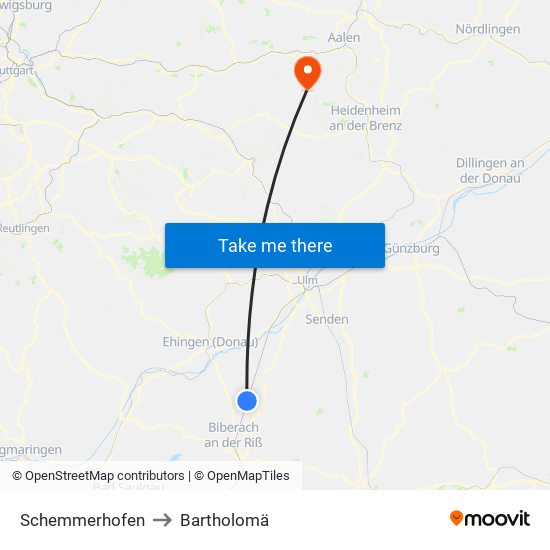 Schemmerhofen to Bartholomä map