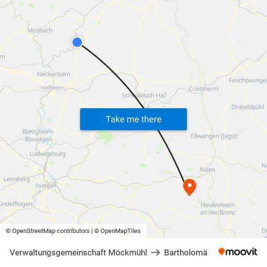 Verwaltungsgemeinschaft Möckmühl to Bartholomä map