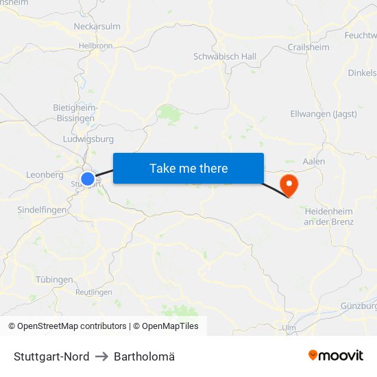 Stuttgart-Nord to Bartholomä map