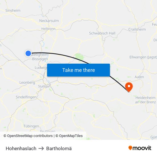 Hohenhaslach to Bartholomä map