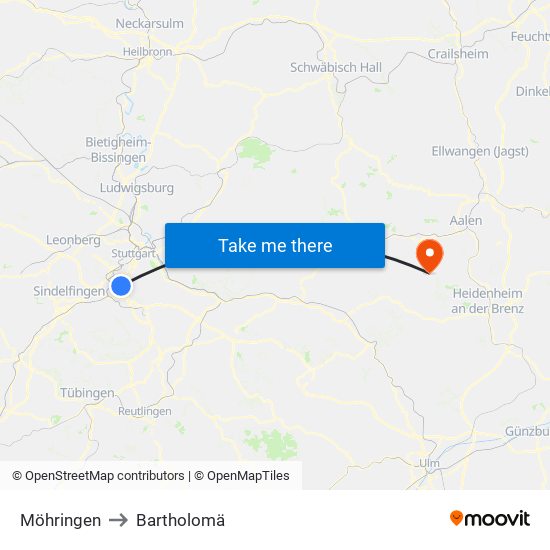 Möhringen to Bartholomä map