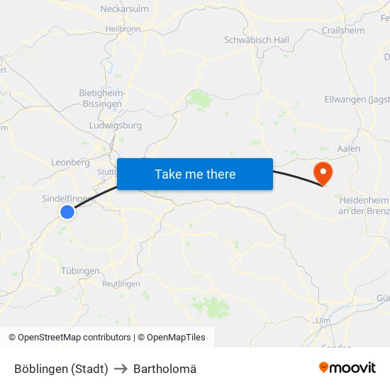 Böblingen (Stadt) to Bartholomä map