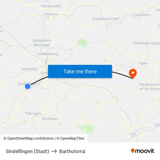 Sindelfingen (Stadt) to Bartholomä map