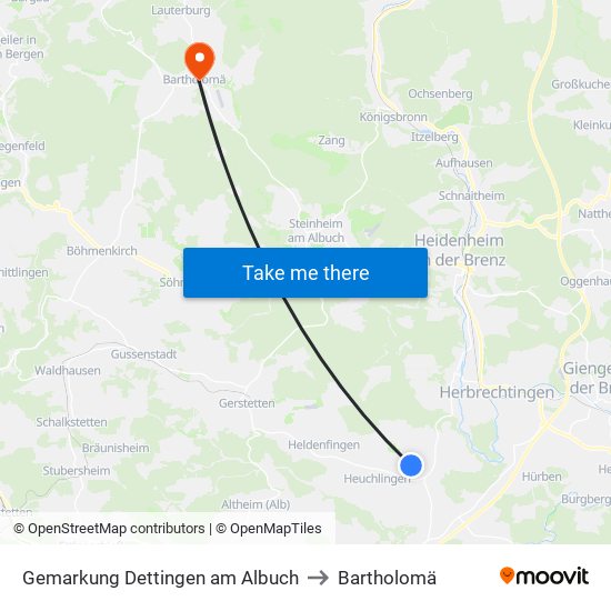 Gemarkung Dettingen am Albuch to Bartholomä map