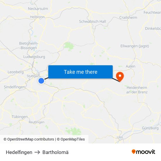 Hedelfingen to Bartholomä map