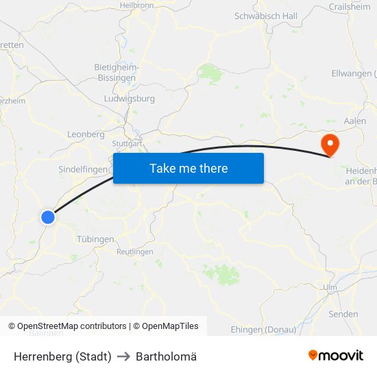 Herrenberg (Stadt) to Bartholomä map