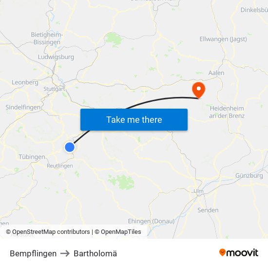 Bempflingen to Bartholomä map