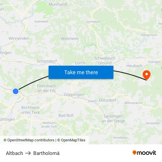 Altbach to Bartholomä map