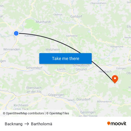 Backnang to Bartholomä map