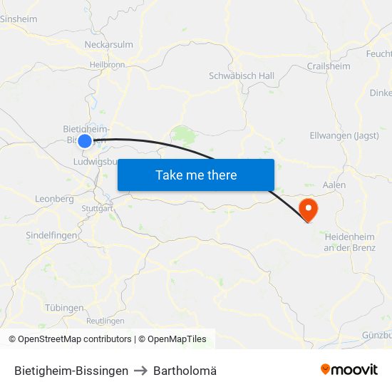 Bietigheim-Bissingen to Bartholomä map