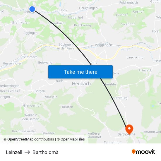 Leinzell to Bartholomä map
