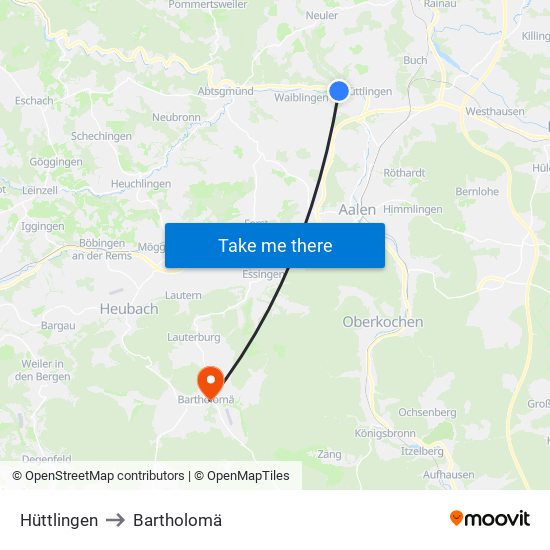 Hüttlingen to Bartholomä map