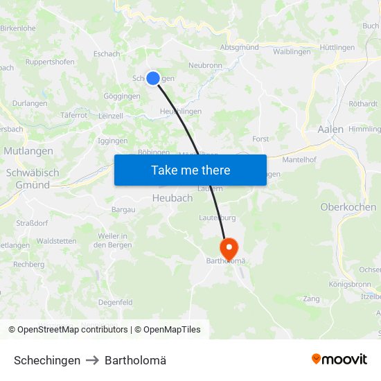 Schechingen to Bartholomä map