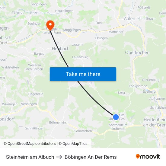 Steinheim am Albuch to Böbingen An Der Rems map