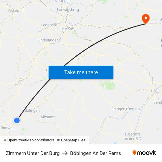 Zimmern Unter Der Burg to Böbingen An Der Rems map