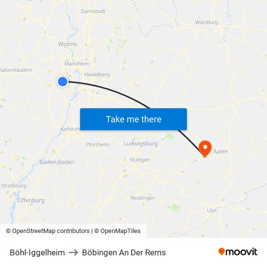 Böhl-Iggelheim to Böbingen An Der Rems map