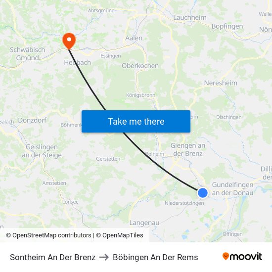 Sontheim An Der Brenz to Böbingen An Der Rems map