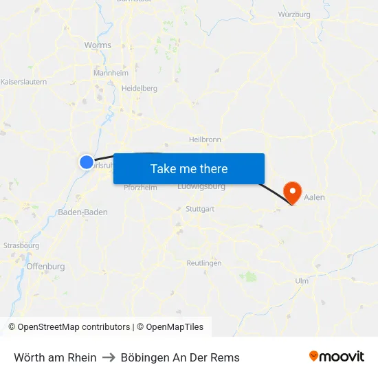 Wörth am Rhein to Böbingen An Der Rems map