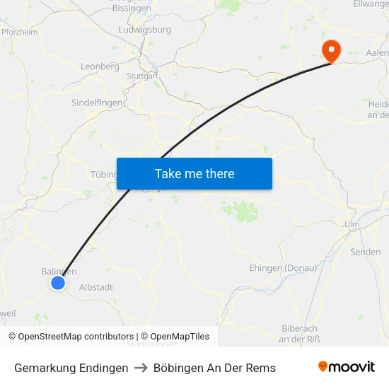 Gemarkung Endingen to Böbingen An Der Rems map
