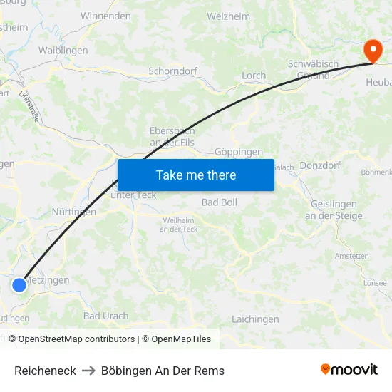 Reicheneck to Böbingen An Der Rems map