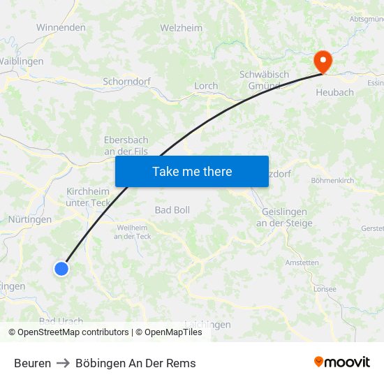 Beuren to Böbingen An Der Rems map
