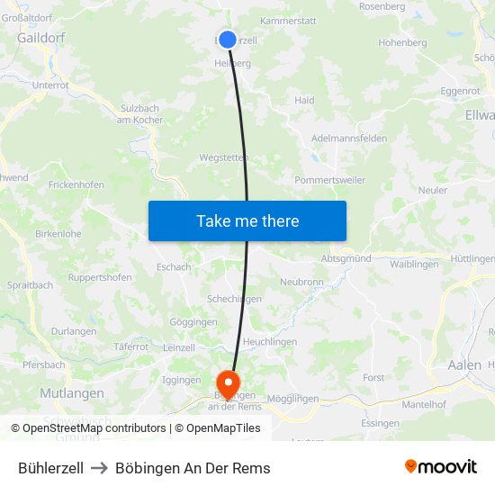 Bühlerzell to Böbingen An Der Rems map