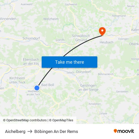 Aichelberg to Böbingen An Der Rems map