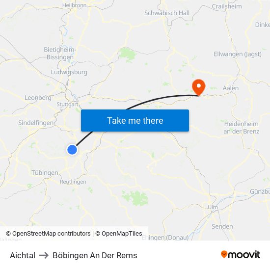 Aichtal to Böbingen An Der Rems map