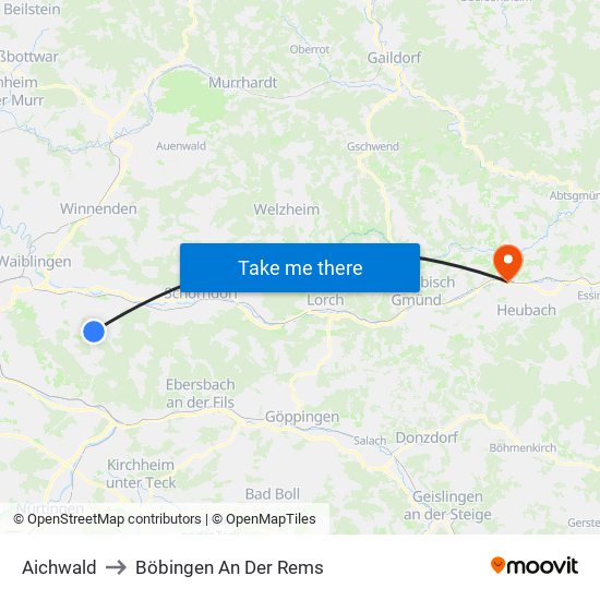 Aichwald to Böbingen An Der Rems map