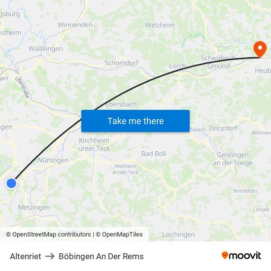 Altenriet to Böbingen An Der Rems map