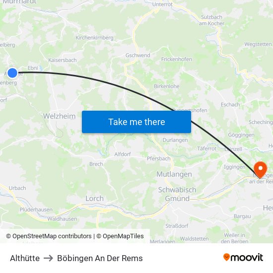 Althütte to Böbingen An Der Rems map