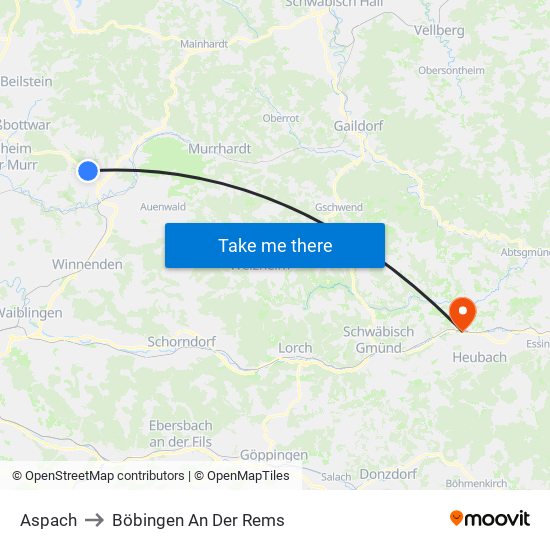 Aspach to Böbingen An Der Rems map