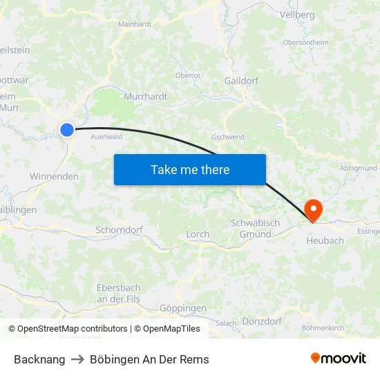 Backnang to Böbingen An Der Rems map