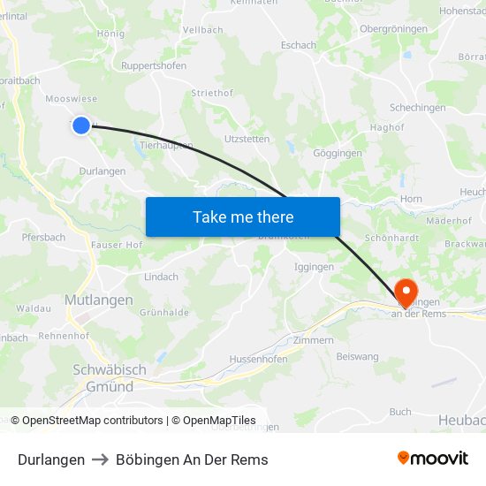 Durlangen to Böbingen An Der Rems map