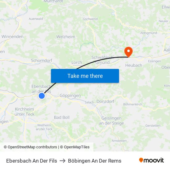 Ebersbach An Der Fils to Böbingen An Der Rems map