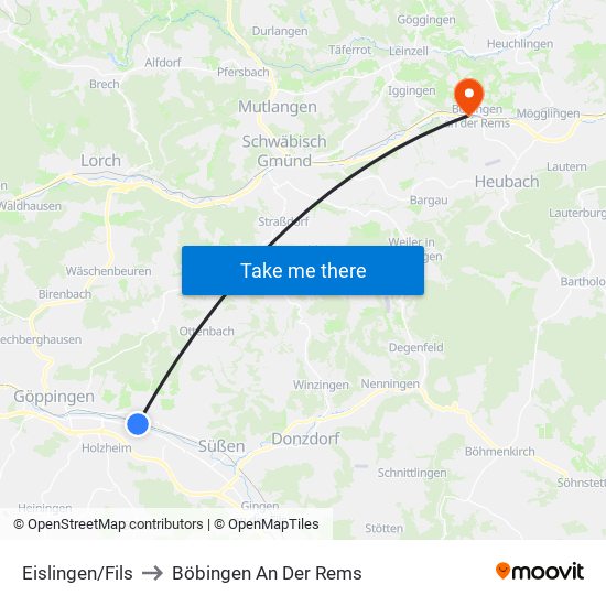 Eislingen/Fils to Böbingen An Der Rems map