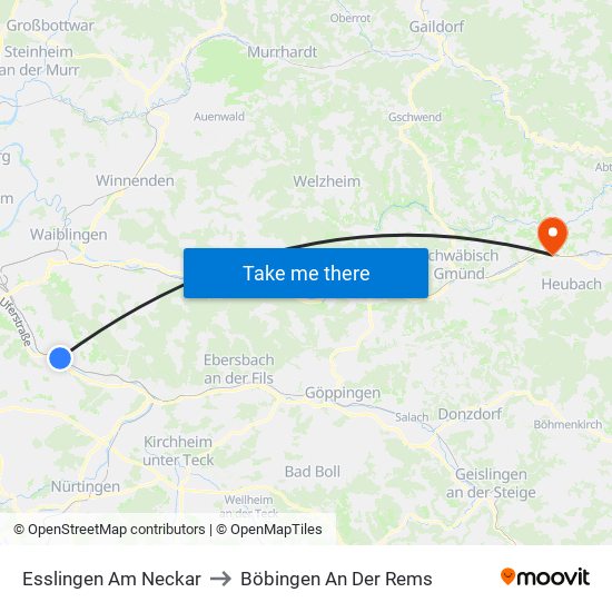 Esslingen Am Neckar to Böbingen An Der Rems map